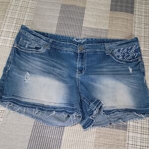 Amethyst Jeans Blue Washed Distressed Denim Shorts